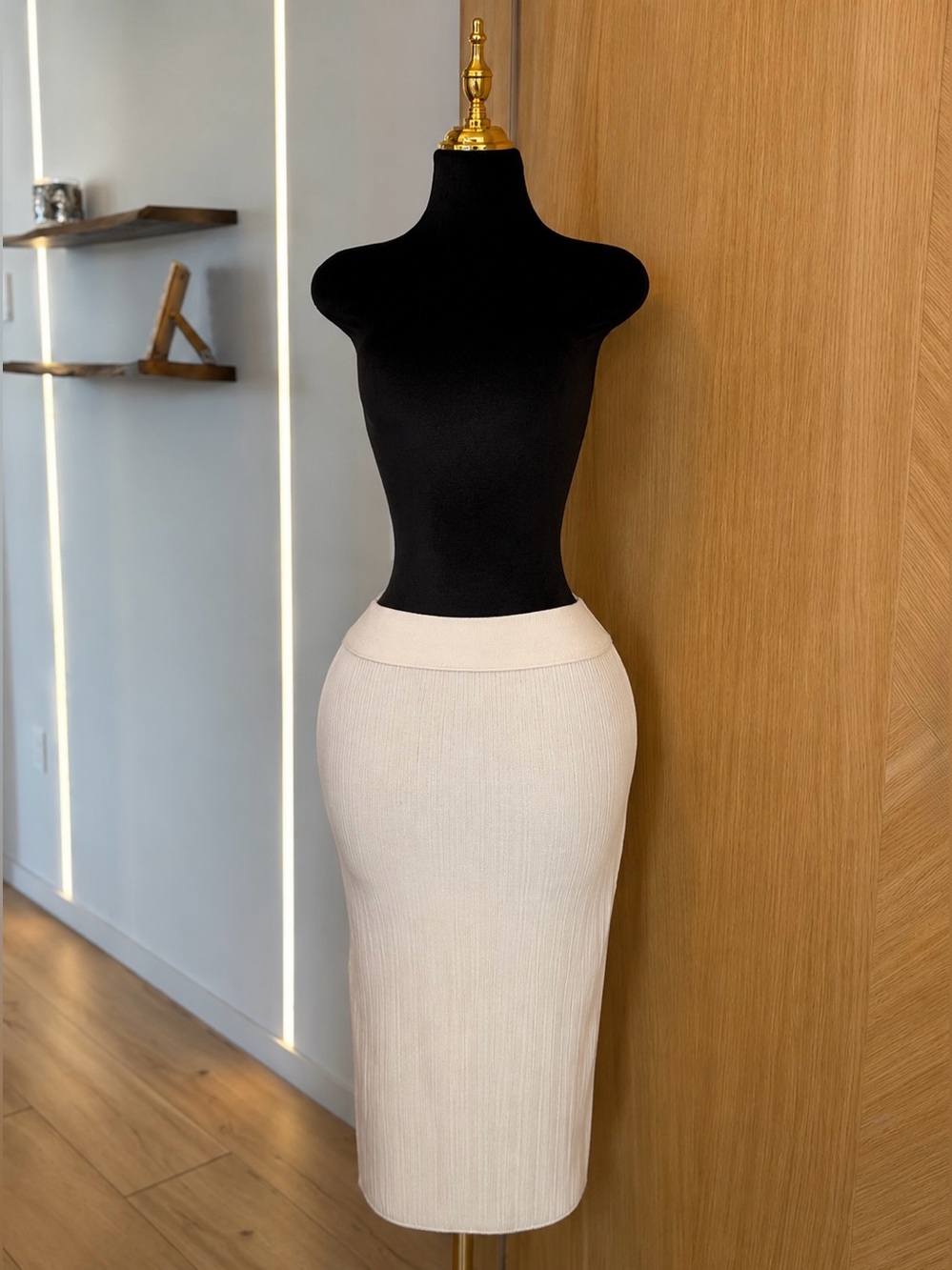 Bimba y Lola Cream Minimalist Pleated Clean Girl Midi Skirt | Minimal Muse